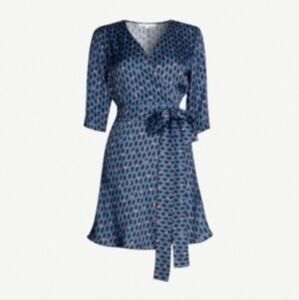 MAJE Reanny Logo Pattern Blue V-Neck Wrap Dress